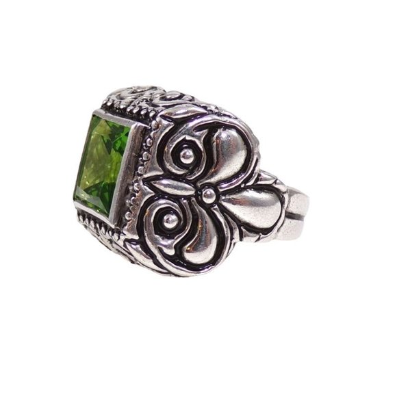 Sterling Silver Green CZ Scroll Large Ring Size 6.25 - Picture 2 of 6